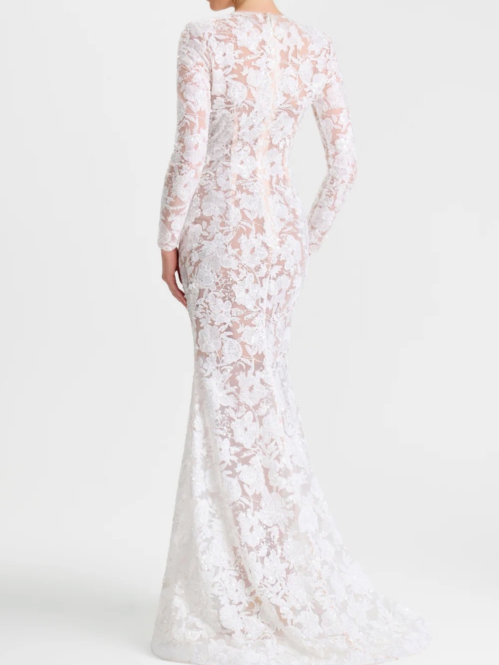 Nadine Merabi Sasha White Maxi Dress Long Sleeve Lace Floor Length - Picture 7 of 16